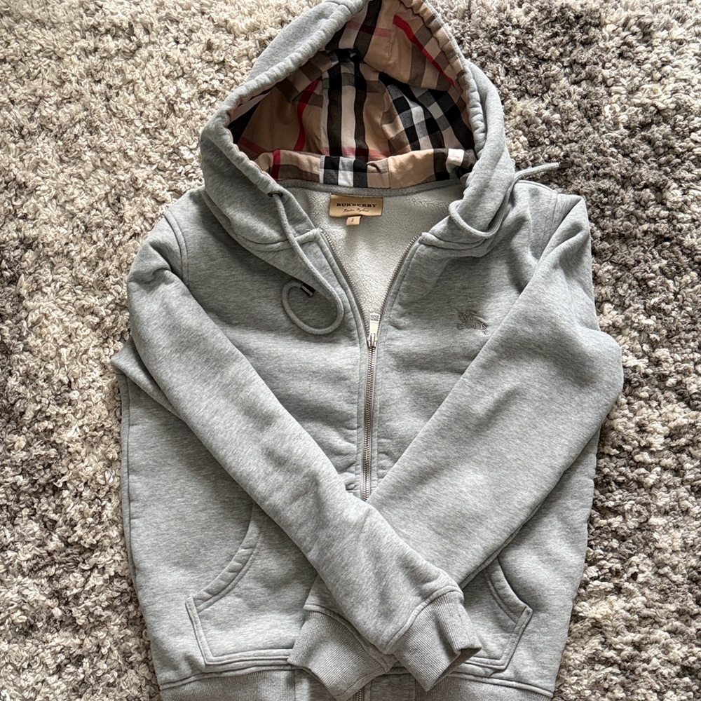 Burberry Grey Hoodie with Nova Check Hood Lining